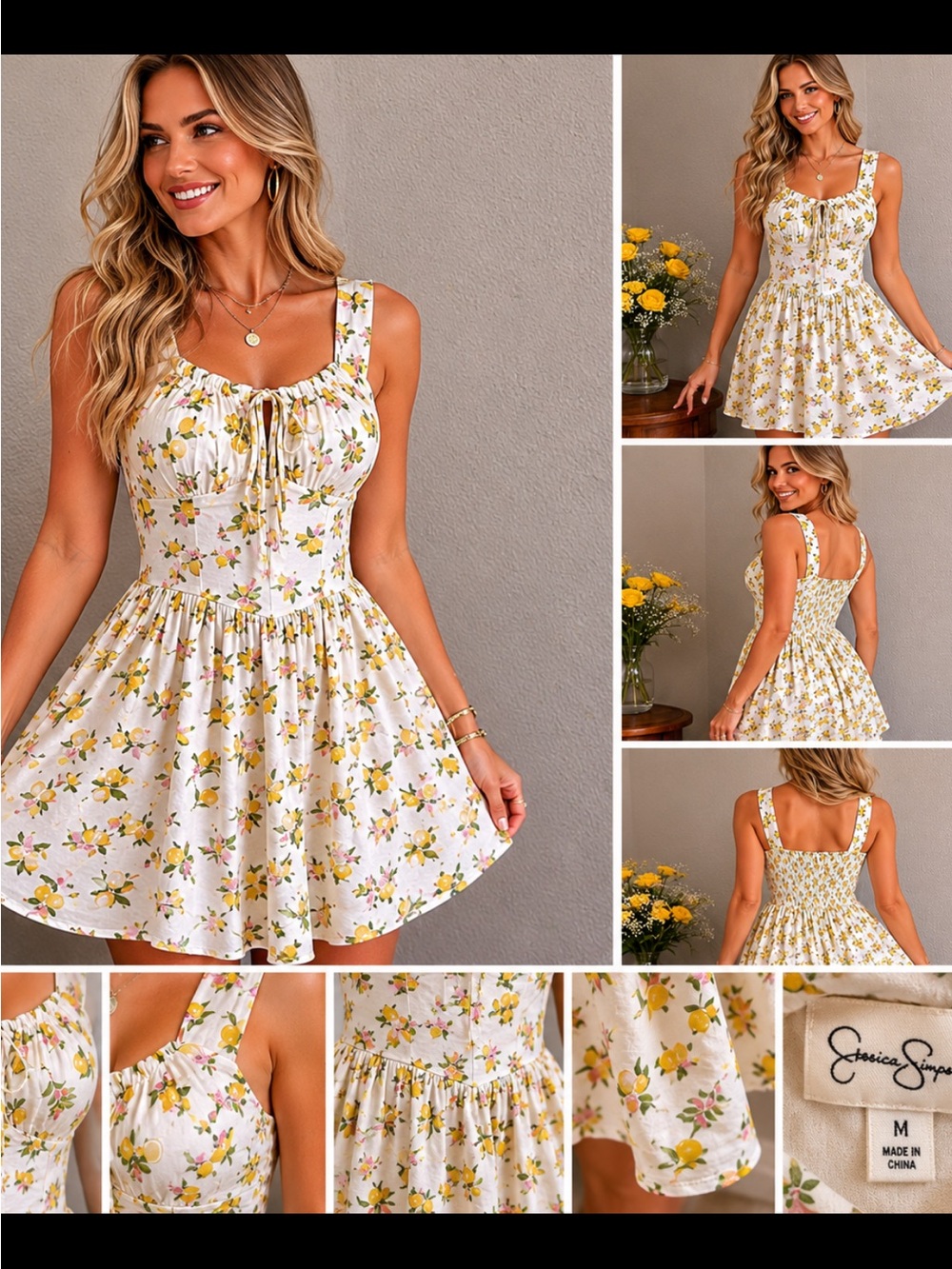 Jessica Simpson White Lemon-Print Midi Dress # 113